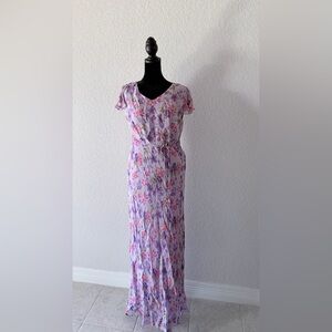 Motherhood Maternity Floral Maxi Dress Purple Rayon Summer Casual Pregnancy Sz S